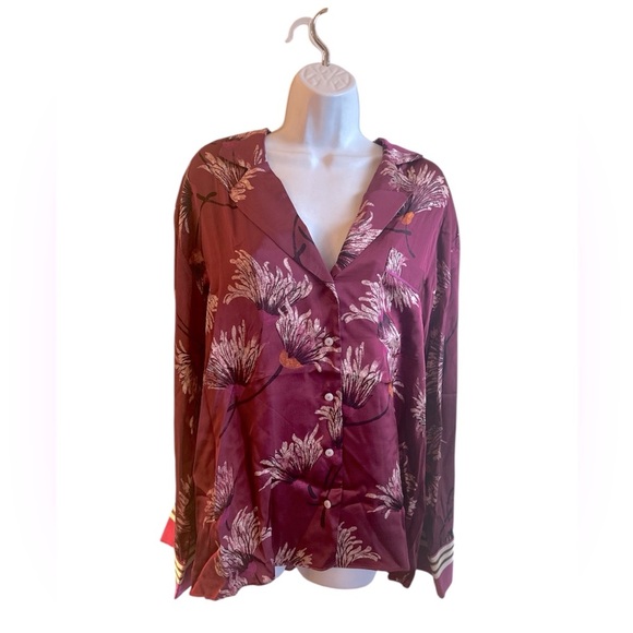 Anthropologie Oversized Button Front Pajama Shirt Mulberry Womens Size XL - Picture 2 of 15